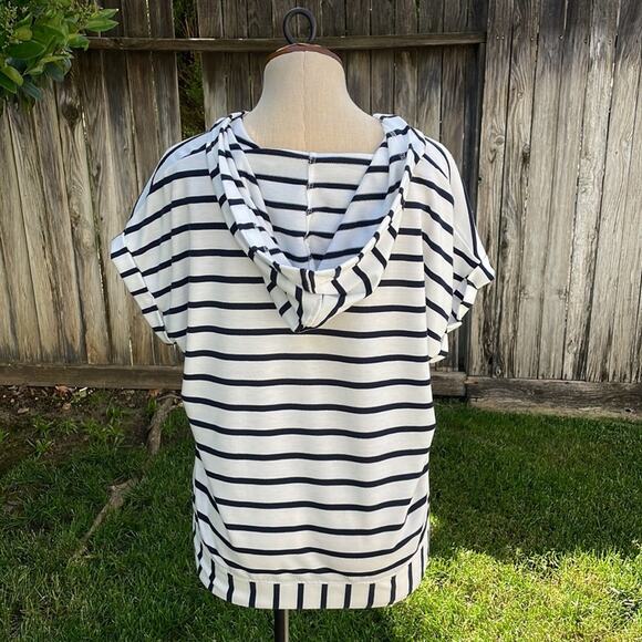Anthropologie June and Delancey Striped Hoodie Short Sleeve Women's Large - Picture 5 of 8